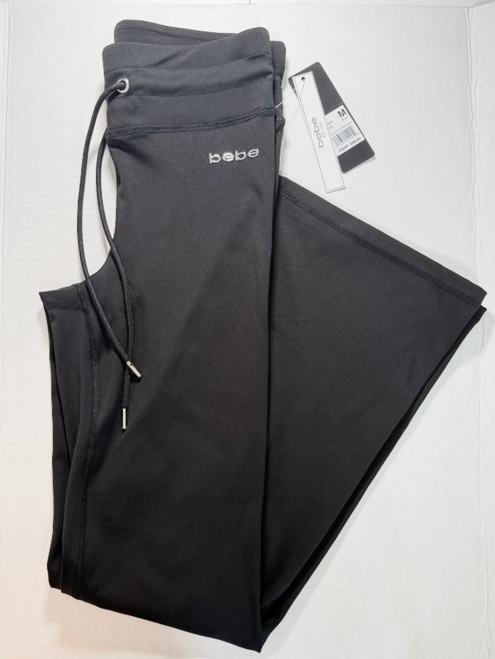 Bebe Athletic Black Drawstring Yoga Pants Medium NWT Wide Leg Lounge